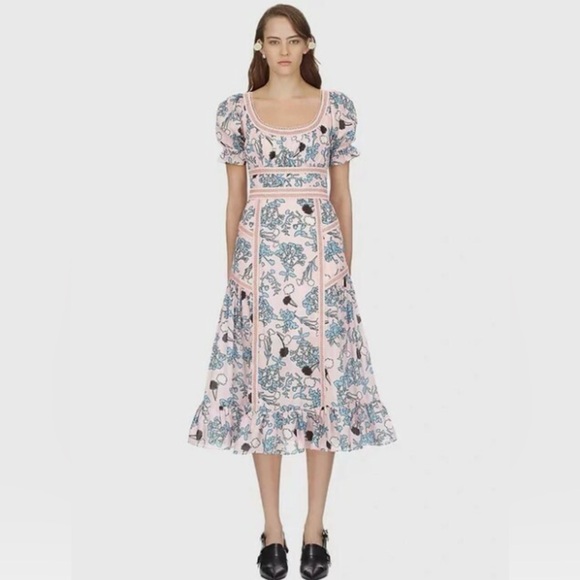 Self-Portrait Dresses & Skirts - Self Portrait Pink Blue Printed Floral Midi Dress size 0